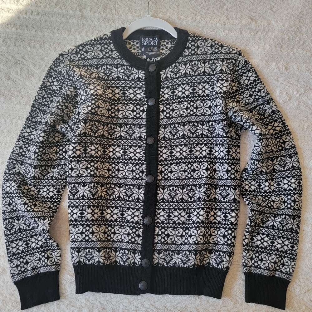 Escada 100%‎ Wool Button Down Knit Cardigan Sweater Small